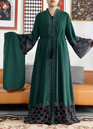 2024 Summer Women Elegant Dresses Dubai Party Outfits Long Sleeve Chiffon Dashiki Muslim Women Robe Open African Abaya Clothing