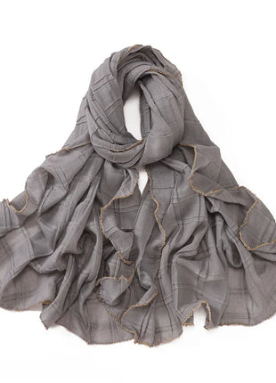 13 Color 80*180cm New Simple Silver Wire Wrinkle Plaid Solid Color Chain Gold Border Scarf Muslim Women Hijab Wrap Ramadan Islam