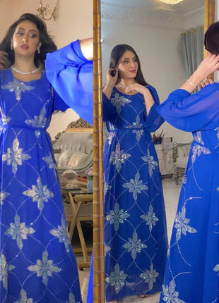 Eid Morocco Party Dress Women Muslim Abaya Diamond Ramadan Chiffon Dubai Abayas Kaftan Elegant Robe Vestidos Turkey Gown 2023