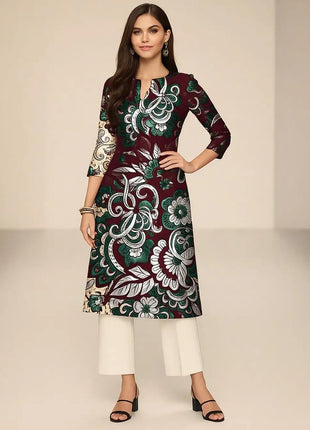 Dress Kurtta Women's Fashionable Straight Tube Casual Bright Flowers Patterns Robe Arabe Robe Traditionnelle Arabe Muslim