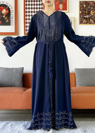 New 2025 Dubai Diamonds Muslim Women Modest Dress Elegant Arabic Femme Hijab Long Sleeve Chiffon Abaya Islamic Turkey Clothing