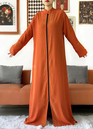 2024 Muslim Ramadan Tranditional Turtleneck Long Sleeve Dress Women Cardigan Open Abaya Dubai Caftan Islamic Kimono Clothes