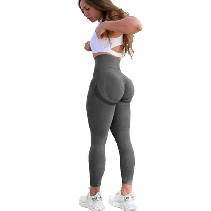 Women Butt Lifting Yoga Leggings Elastic Workout High Waist Tummy Control Ruched Booty Pants Seamless Gym Compression Tights