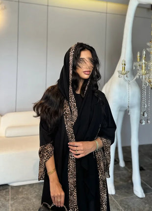 Eid Women Muslim Abaya Leopard Cardigan with Scarf Dress 2025 Vestidos Largos Caftan Robe Jalabiya Ramadan Morocco Dubai Kaftan