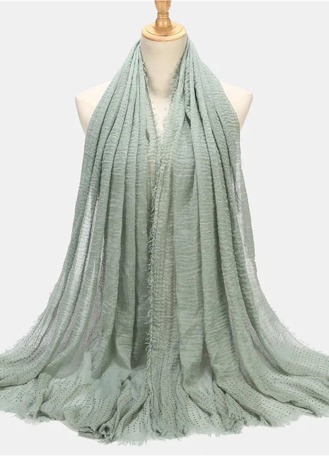 Rhinestone Plain Viscose Cotton Hjab Crinkle ShawI Muslim Head Scarf Big Long Pashmina Wrap Female Foulard Tudung Bawal
