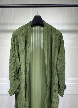 2024 New Fashion Muslim Kimono Abaya Solid Striped Retro Ethnic Cardigan Robe Dubai Middle Eastern Saudi Arabia Eid Clothes