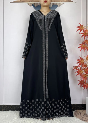 New Muslim Fashion Women Dress Chiffon Diamond Long Sleeves Casual Clothing African Abaya Women Robe Dubai Turkey Islamic Robe
