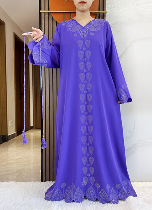 New 2024 Dubai Diamond Muslim Modest Dress for Women Elegant Arabic Femme Hijab Abaya 2024 Islamic Long Sleeve Turkey Clothing