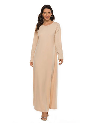 Women's Muslim Basic Liturgy  Abaya Long Sleeve Inner Cloth Round Neck Ladies Dress Middle Eastern Dubai Turkey Solid Daily Robe