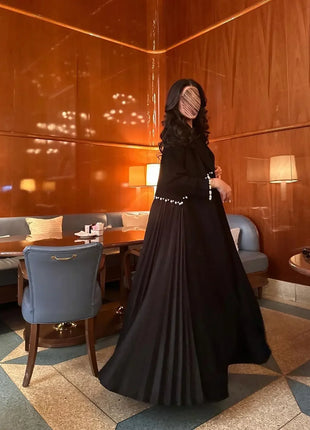 Eid Muslim Pearl Abaya for Women Beading Ramadan Cardigan Pleated Long Dress Morocco Kaftan Long Abayas Dubai Robe Jalabiya 2024