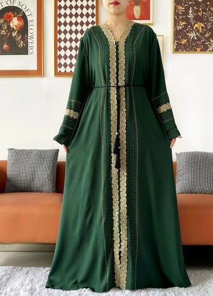Newest Women Party Dress Chiffon Lace Open Abaya with Zipper Muslim Women Abaya Islamic Clothing Cardigan Muslim Loose Dress