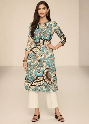 Dress Kurtta Women's Fashionable Straight Tube Casual Bright Flowers Patterns Robe Arabe Robe Traditionnelle Arabe Muslim