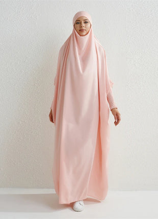 Muslim Abaya Hooded Smocking Sleeve One-piece Prayer Dress Women Jilbab Islamic Clothing Dubai Saudi Black Robe Turkish Modesty