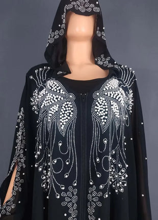 Fashion Casual Muslim Dresses Kaftan Large Size Abayas for Women Dubai Hooded Long Dress Loose Batwing Sleeve Islamic Clothing