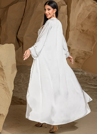 2Pcs Luxury Dubai Abaya Muslim Sets for Women Diamonds Evening Party Dress Kimono Jalabiya Wedding Gown Kebaya Ramadan Caftan