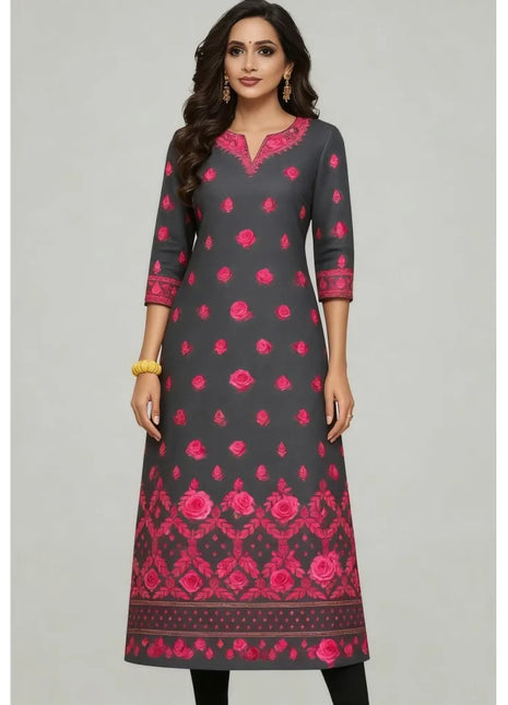Muslim Dress Kurt Women's Fashionable And Elegant Straight Tube Casual Round Neck Color Elephant Pattern Abaya Femme Dubaï