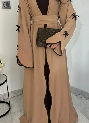 Eid Bow Abaya Women Cardigan Dress Muslim Party Caftan Robe Jalabiya Morocco Dubai Kaftan Islam Vestidos Largos Ramadan 2025