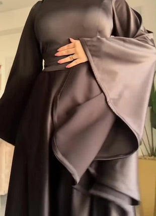 Eid Flare Sleeve Muslim Abaya Women Dresses Sashes Jalabiya Kaftan Solid Vestidos Arab Long Robe Ramadan Morocco Dubai Abayas