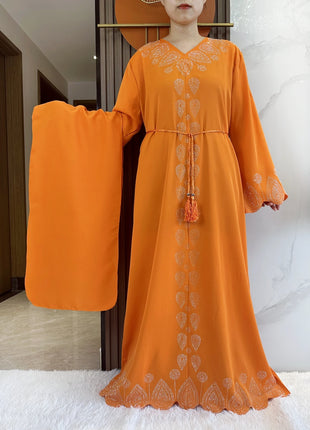 New 2024 Dubai Diamond Muslim Modest Dress for Women Elegant Arabic Femme Hijab Abaya 2024 Islamic Long Sleeve Turkey Clothing