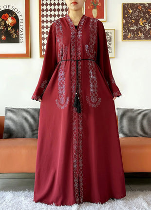 2025 Women Elegant Party Dress Chiffon Open Zipper Loose Abaya Muslim Women Dress Islamic Clothing Cardigan Abaya Muslim Dress