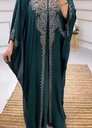 Eid Muslim Dress for Women Hooded Abaya 2 Piece Set Diamond Jalabiya Morocco Party Dresses Dubai Abayas Kaftan Vestido Long Robe