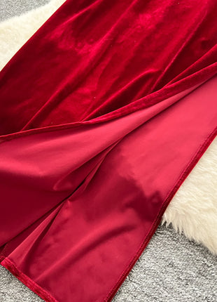 Chic vintage velour long sleeve slim Elegant Fairy korean fashion Boho Sundress women clothing