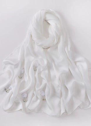 New Bubble Chiffon Hijab Scarf Handmade Flower Beaded Anchor Satin Silk Scarf  Hijabs for Women Turban Femme Ramadan Islamic