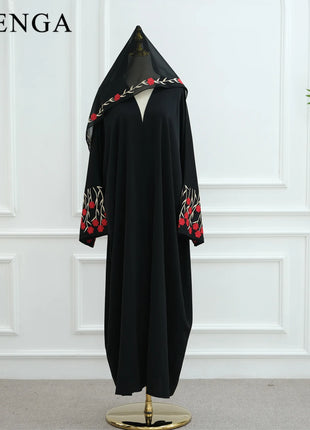 Luxury Embroidered Sleeve Cardigan for Muslim Women Ramadan Modest Abaya Dress with Hijab Elegant Islamic Party Turkish Outfit
