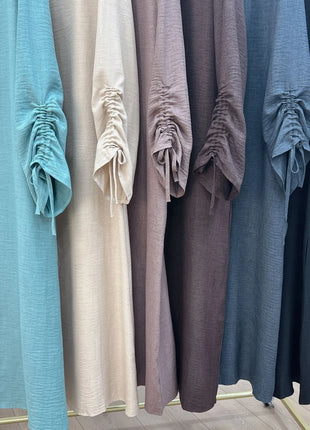 Eid Modest Dress for Women Abaya Lace-up Sleeve Morocco Party Dresses Ramadan Vestidos Largos Kaftan Islam Dubai Arab Long Robe