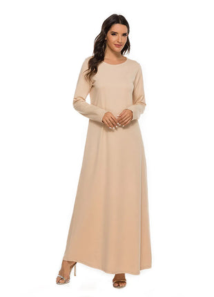 Women's Muslim Basic Liturgy  Abaya Long Sleeve Inner Cloth Round Neck Ladies Dress Middle Eastern Dubai Turkey Solid Daily Robe