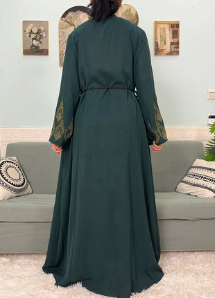 Muslim Open Abayas For Women 2024 Pure Chiffon Zipper Diamonds Loose Femme Robe Islam Dubai Boubou Moroccan Caftan With Turban