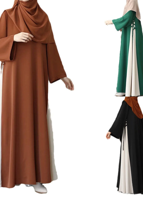 Muslim Women Modest Long Dress Patchwork Drawstring Arab Robe Vestidos Jalabiya Dubai Saudi Abayas Morocco Eid Ramadan Dresses