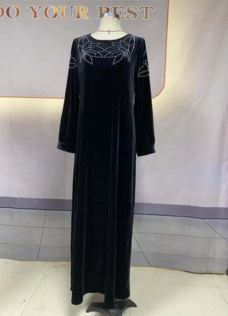 Eid Muslim Party Dress for Women Abaya Spring Velvet Diamond Dresses Ramadan Belt Vestidos Largos Dubai Robe Jalabiya 2026