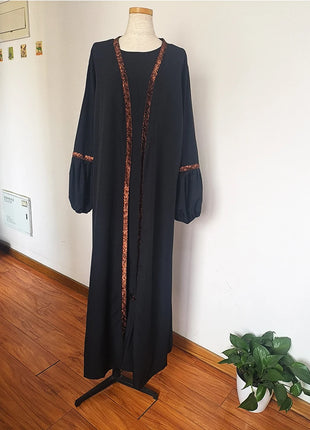 Muslim Women Hijab Dress 2 Piece Set Eid Lantern Sleeve Maxi Long Dress Islamic Clothing Caftan Kimono Big Swing Abaya Dresses