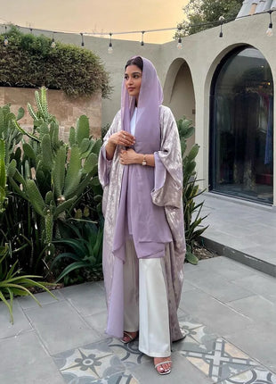 Shiny Party Abaya Ramadan Eid Batwing Satin Open Kimono Dubai Luxury Muslim Damen Abayas For Women Kaftan Dress Islamic Clothing