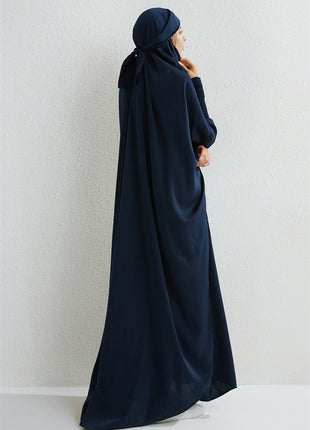 Muslim Abaya Hooded Smocking Sleeve One-piece Prayer Dress Women Jilbab Islamic Clothing Dubai Saudi Black Robe Turkish Modesty