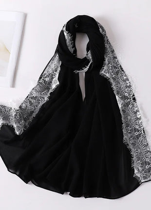 Chiffon Hijab Turban For Muslim Womens Headscarf Lace Shawls Scarf Headwraps Veil Islamic Headband Ramadan