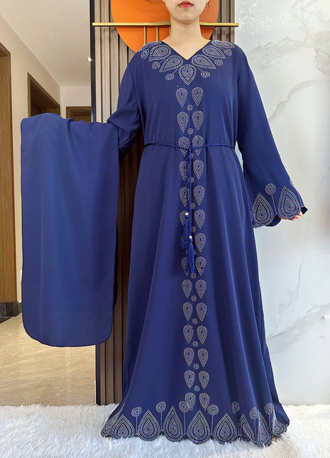 New 2024 Dubai Diamond Muslim Modest Dress for Women Elegant Arabic Femme Hijab Abaya 2024 Islamic Long Sleeve Turkey Clothing