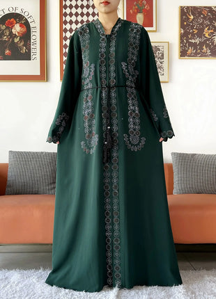 2025 Women Elegant Party Dress Chiffon Open Zipper Loose Abaya Muslim Women Dress Islamic Clothing Cardigan Abaya Muslim Dress