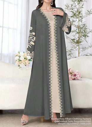 Muslim Women's Long Sleeve Printed Abaya Cardigan Elegant Fashion plus Size Outerwear Polyester Fabric Digital Printing