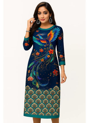Muslim Dress Kurt Women's Fashionable Elegant Straight Tube Casual Peacock Color Elephant Pattern Abaya Femme Dubaï Slit hem
