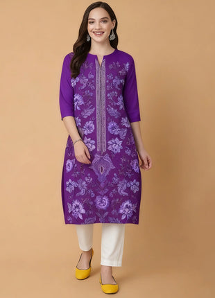 National style Muslim Women's Casual Fashionable And Comfortable Kurtta Dress Long Sleeved Flowers Straight Tube Casual Ethnic