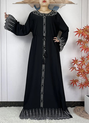 2025 New Abaya Dubai Luxury Muslim Dress for Women Elegant Arabic Femme Abaya Diamond Loose Islamic Long Sleeve Turkey Clothing