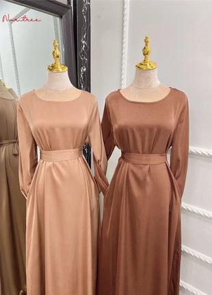 Fashion Sliky Djellaba Muslim Dress Dubai Full Length Flare Sleeved Soft Abaya Dubai Turkey Muslim Islam Robe WY921