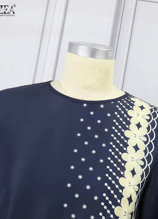 ZANZEA IsIamic Long Vestidos Robe Muslim Hijab Dresses Long Sleeve Maxi Sundress Abayas For Women Elegant Floral Printed Dress