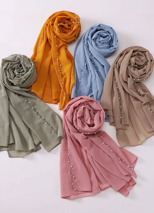 High Quality Women Beads Tassles Hijab Plain Long Scarf Shawls Malaysia Headband Muslim Arab Headscarf Wrap Shaylas 175*70cm