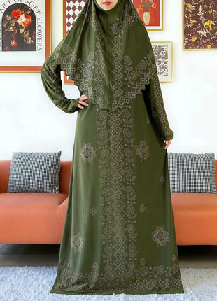 Muslim Two Piece Set Hijab Prayer Dress Fashion Abaya Set Women Prayer Garment Hijab Long Khimar Long Dress Sets Islamic Ramadan