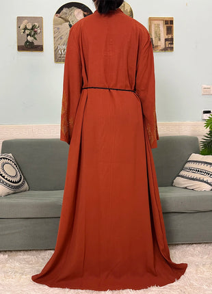 Muslim Open Abayas For Women 2024 Pure Chiffon Zipper Diamonds Loose Femme Robe Islam Dubai Boubou Moroccan Caftan With Turban