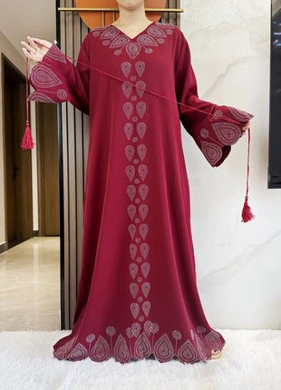 New 2024 Dubai Diamond Muslim Modest Dress for Women Elegant Arabic Femme Hijab Abaya 2024 Islamic Long Sleeve Turkey Clothing