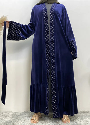 Middle East Winter Fall Velvet Long Sleeve Women Muslim Fashion Maxi Turkey Dress Ramadan Kaftan Dubai Abaya Islamic Clothing
